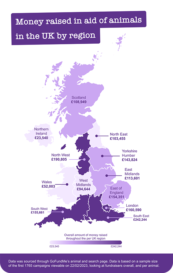 Which UK region receives the most money towards their animal fundraisers image